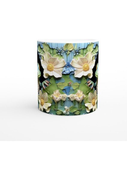 Çiçeklerin Arasında Beliren Kurbağa Temalı Baskılı Kupa Bardak modelleri