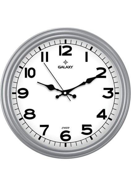 D-200-G Klasik Kadran Gri Renk Sessiz Akar 30 cm Duvar Saati