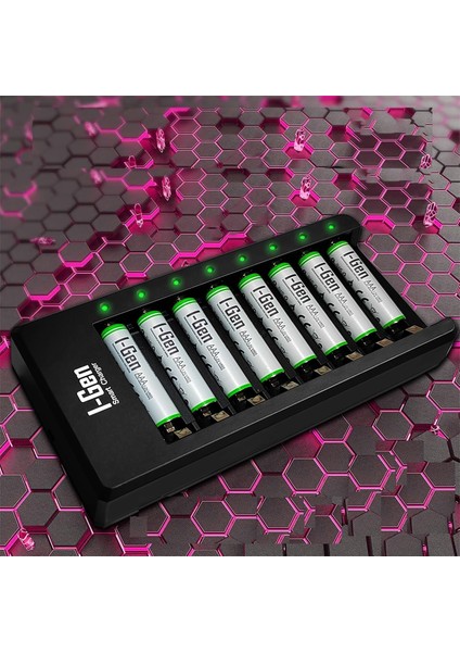 G890 8'li Pil Şarj Aleti + 8 Adet Aaa 900 Mah Şarj Edilebilir Aaa Ince Şarjlı Kalem Pilli Set 1.2V Ni-Mh