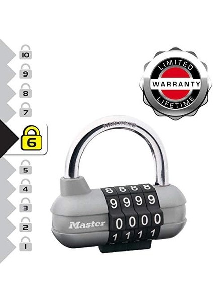 Lock 1520EURD Şifre Kombinasyonlu Asma Kilit, Gri, 5,9 x 6,4 x 2,6 cm
