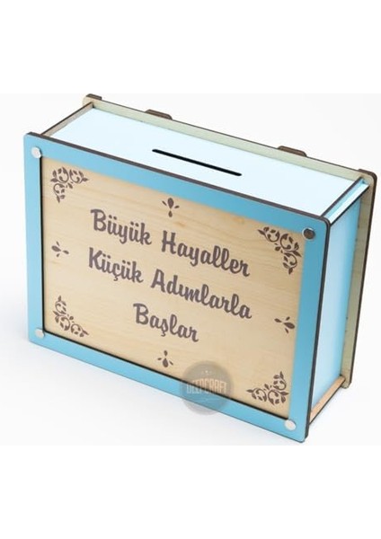 Deep Creative Parabox Hedef Kumbarası Mavi Krem Rengi Ahşap Kilitli