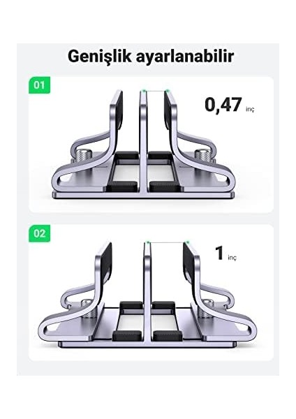 Masa Için Dikey Dizüstü Bilgisayar Standı Çift Yuvalı Dizüstü Bilgisayar Standı Tutucu Ayarlanabilir Dock Alüminyum Masaüstü Standı MacBook Air Pro, Microsoft Surface Laptop 4, Lg Gram 17 ile