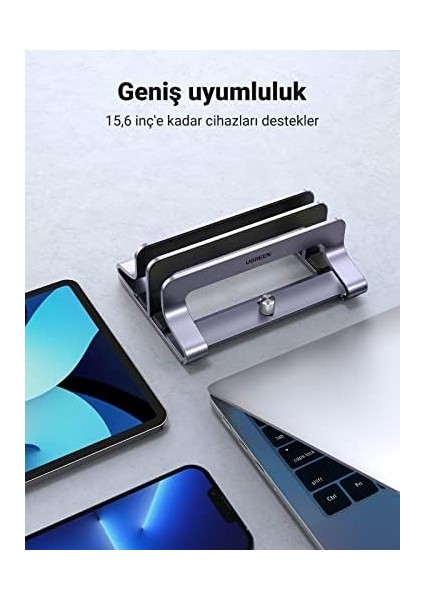 Masa Için Dikey Dizüstü Bilgisayar Standı Çift Yuvalı Dizüstü Bilgisayar Standı Tutucu Ayarlanabilir Dock Alüminyum Masaüstü Standı MacBook Air Pro, Microsoft Surface Laptop 4, Lg Gram 17 ile