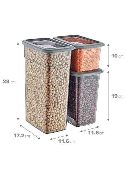 2'li Set Skali Dikdörtgen Saklama Kabı Antrasit (2'şer Adet 1210 Ml, 2350 Ml, 3500 Ml)
