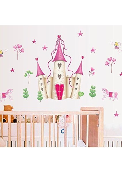 Kids Kız Çocuk Odası Dekorasyonu Prenses Şatosu Kendinden Yapışkanlı Pvc Duvar Sticker
