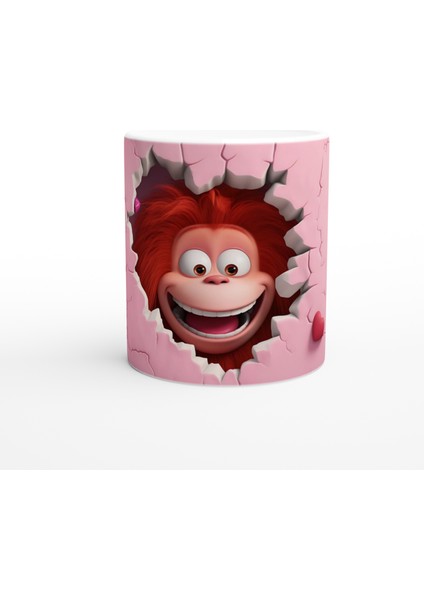 Pembe Kalpli Duvarı Yırtan Neşeli Orangutan Temalı Baskılı Kupa Bardak