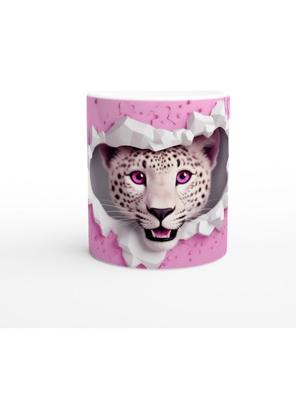 Pembe Gözlü Kar Leoparı Temalı Baskılı Kupa Bardak