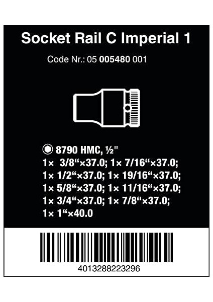 05005480001 Lokma Mıknatıs Çubuğu C Imperial 1, Zyklop Lokma Anahtar Seti, 1/2 Inç Tahrikli, 9 Parça, Siyah, C Imperial 1-1/2 Inç