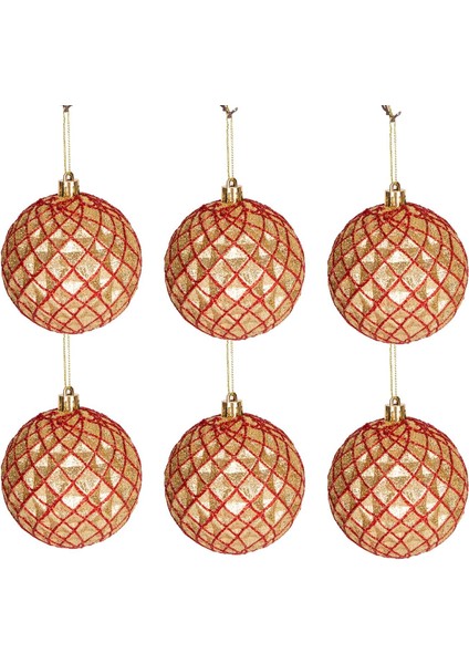 Yılbaşı Ağaç Ağaç Süsü Yılbaşı Topu 6'lı Paket Gold-Kırmızı 8 cm .