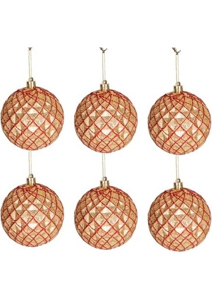 Yılbaşı Ağaç Ağaç Süsü Yılbaşı Topu 6'lı Paket Gold-Kırmızı 8 cm .