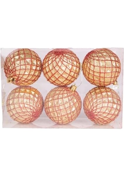 Yılbaşı Ağaç Ağaç Süsü Yılbaşı Topu 6'lı Paket Gold-Kırmızı 8 cm .