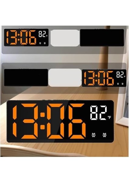 Dijital Dereceli Alarmlı Masa Saati Ses Kontrollü Büyük Ekran Yatak Odası Başucu Saati 7.3" Ekran (Turuncu)