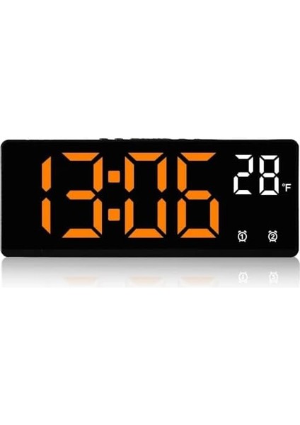 Dijital Dereceli Alarmlı Masa Saati Ses Kontrollü Büyük Ekran Yatak Odası Başucu Saati 7.3" Ekran (Turuncu)
