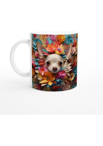 Çiçek Taçlı Chihuahua Temalı Baskılı Kupa Bardak