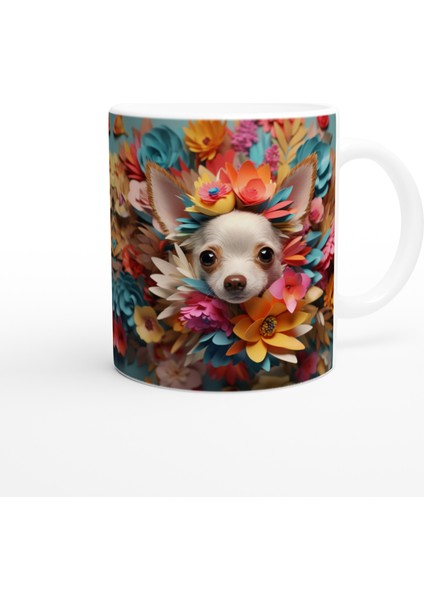Çiçek Taçlı Chihuahua Temalı Baskılı Kupa Bardak fiyatları