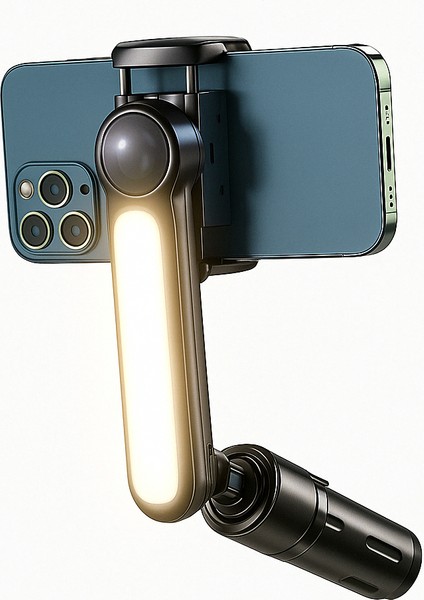 Akıllı Telefonlar İçin Gimbal Stabilizator Kendinden Işıklı Ultra Hafif 360 Derece Dönebilen Başlık Android ve iPhone ile Uyumlu Katlanabilir Video Kaydı için Sabitleyici L09