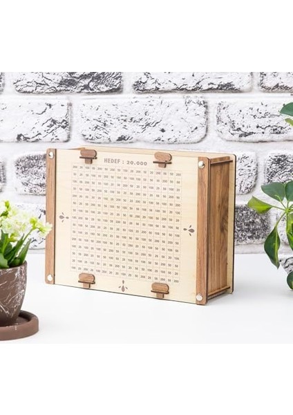 Parabox Hedef Kumbarası Ahşap-Krem Rengi Ahşap Kilitli