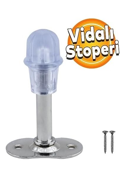 Kapı Stoperi Tamponu Krom 8 cm Metal Kapı Durdurucu Tutucu Kapı Stopu Silikonlu