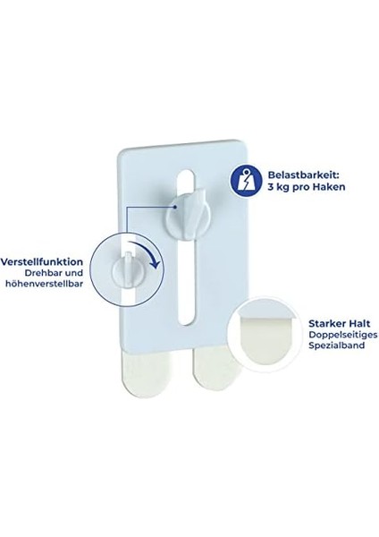 Kendinden Yapışkanlı Çivi, Strip-It Sabitlemeli 2'li Set, Kademesiz Yüksekliği Ayarlanabilir Yapışkan Çivi, Resim Çerçevelerini Vs. Takmak Için, Her Biri 4 x 6 x 1,5 Cm, Plastik, Beyaz