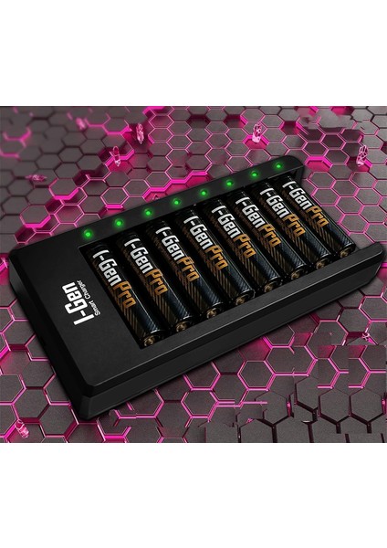 G811 8'li Pil Şarj Aleti + 8 Adet Aaa Pro 1100 Mah Şarj Edilebilir Ince Şarjlı Kalem Pilli Set 1.2V Ni-Mh