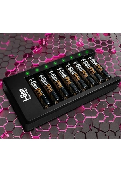 G811 8'li Pil Şarj Aleti + 8 Adet Aaa Pro 1100 Mah Şarj Edilebilir Ince Şarjlı Kalem Pilli Set 1.2V Ni-Mh