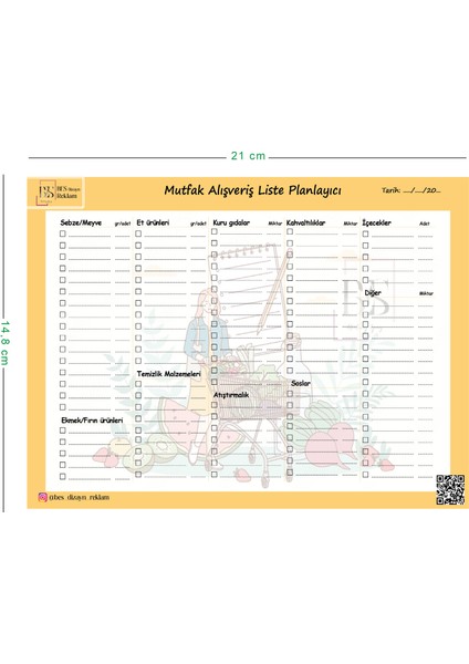 Mıknatıslı - Alışveriş Planlayıcı- A5 Boyut, 20 Yaprak, Planner
