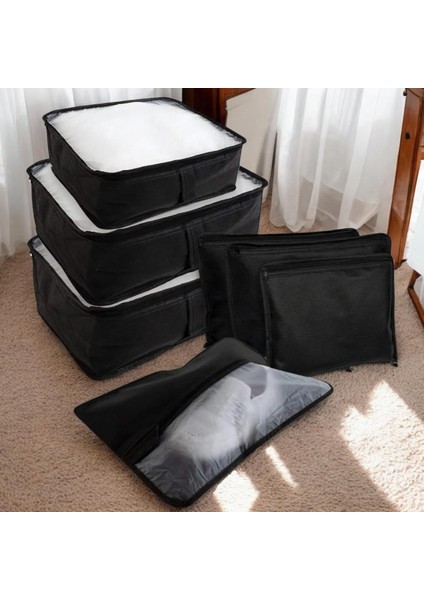 Lüks 7 Parça Bavul Dolap Eşya Düzenleyici Pencereli Organizer Set, Siyah