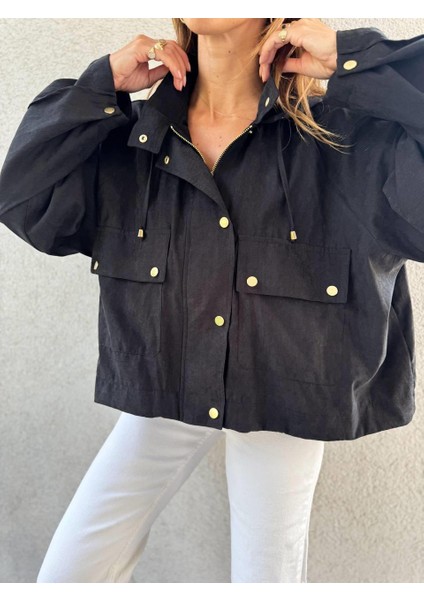 4s Women Kadın Iri Cepli Reglan Kol Kapüşonlu Oversize Ince Mont fiyatları
