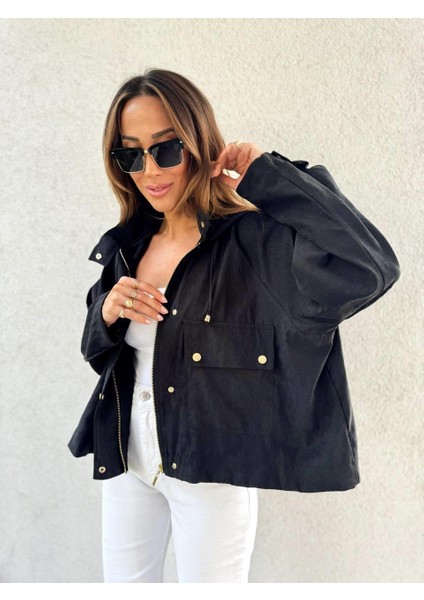 4s Women Kadın Iri Cepli Reglan Kol Kapüşonlu Oversize Ince Mont modelleri