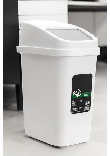 5 Litre Çöp Kutusu Beyaz Pratik Kapak Banyo Mutfak Ofis Çalışma Masası Kapı Önü Çöp Kovası Beyaz W: 215 - I: 150 - H: 315 mm