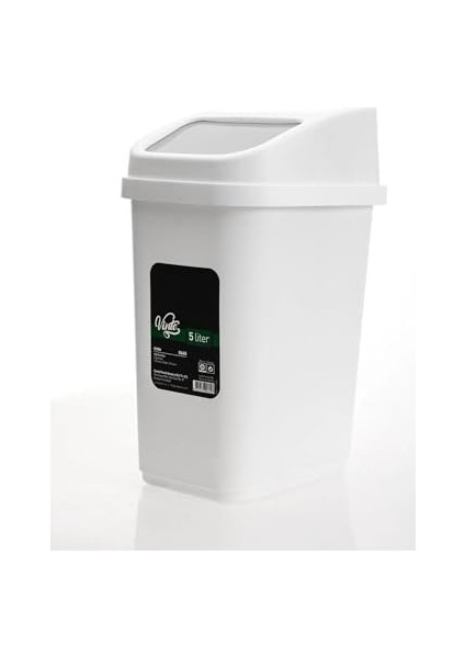 5 Litre Çöp Kutusu Beyaz Pratik Kapak Banyo Mutfak Ofis Çalışma Masası Kapı Önü Çöp Kovası Beyaz W: 215 - I: 150 - H: 315 mm