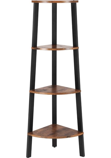 Köşe Rafı, Ayaklı Raf, Kitaplık, 4 Raflı Merdiven Rafı, Kolay Montaj, Sağlam Çelik Çerçeve, Oturma Odası, Yatak Odası, Balkon, Endüstriyel Tasarım, Eski Kahverengi-Siyah LLS34 x