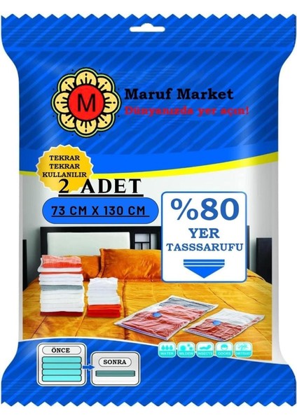 Home Yüksek Kaliteli Vakumlu Poşet (Xxl)(2 Adet) 73 cm x 130 cm - Çevirmeli & Mavi Kapak - Vakumlu Hurç
