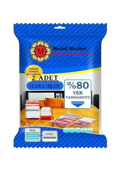 Home Yüksek Kaliteli Vakumlu Poşet (Xxl)(2 Adet) 73 cm x 130 cm - Çevirmeli & Mavi Kapak - Vakumlu Hurç