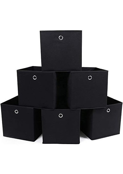 RFB02H-3 Saklama Kutusu, 6 Adet, Katlanır Kutu, Parmak Delikli, 30 x 30 x 30 cm, Siyah