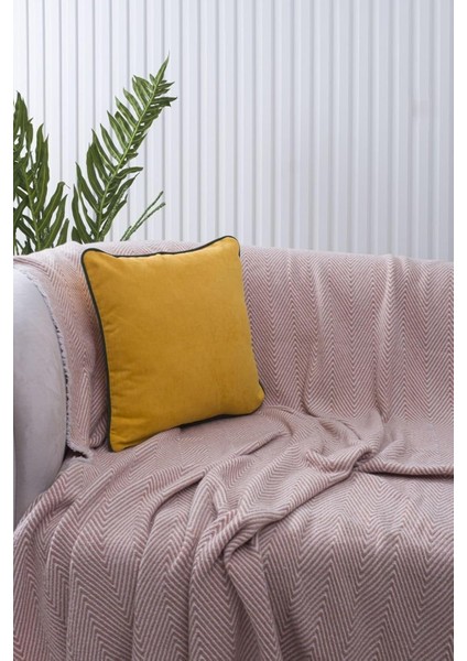 Home Sarı Panorama Yeşil Biyeli Kırlent Kılıfı 3 Farklı Biye Seçeneğiyle, 45 x 45