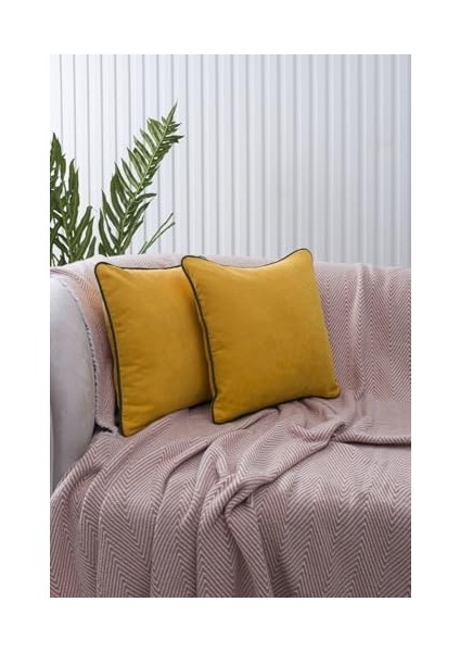 Home Sarı Panorama Yeşil Biyeli Kırlent Kılıfı 3 Farklı Biye Seçeneğiyle, 45 x 45