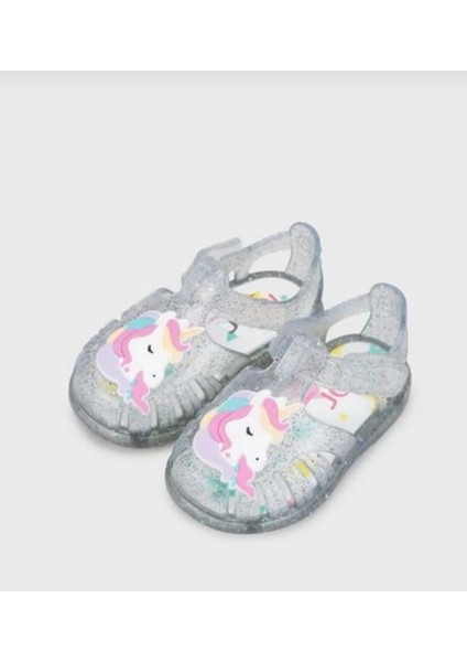 S10309 Tobby Unicornio Simli Gri Kız Çocuk Sandalet