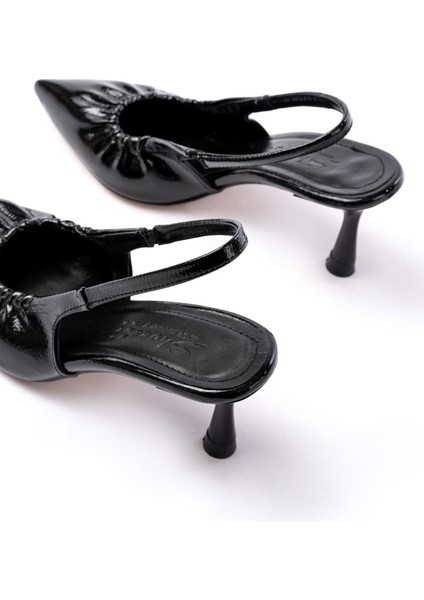 İNF-40451 Siyah Kırışık Rugan Günlük Arkası Açık Topuklu Bayan Ayakkabı indirimleri