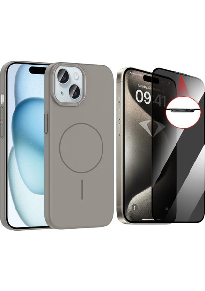 iPhone 14 Kılıf M-safe Şarj Özellikli Zore Ruby Sert Kapak + Hayalet Ekran Koruyucu