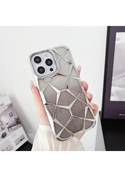 Apple iPhone 13 Pro Max Gümüş Simli Prizma Telefon Kılıfı