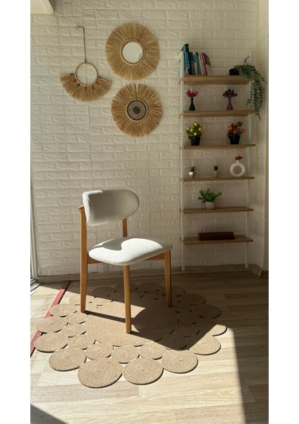 Concept Polo Sandalye Teddy Krem Kumaş Natural Ahşap Sandalye