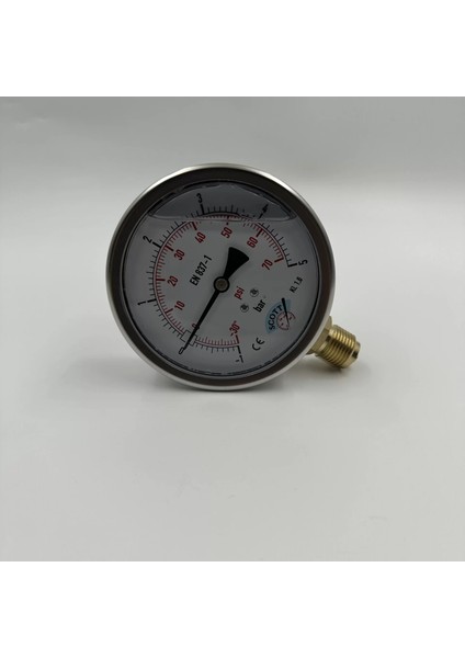 Manometre Gliserinli Alttan Çıkışlı Q100 - 0 - 1 + 5 Bar 1/2 (Lisinya)