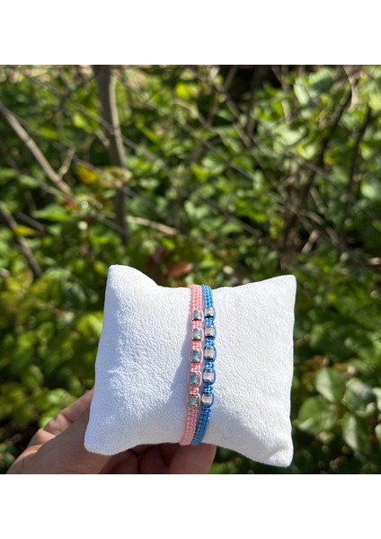 Akuamarin, Pembe Kuvars, Hematit 2'li Bileklik - Çift Bileklik - Tasarım Makrome Bileklik 4mm Ayarlanabilir fiyatları