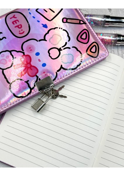 Sevimli Ayı Desenli Yumuşak Kapak Çizgili Kilitli Günlük Defter Ajanda fiyatları