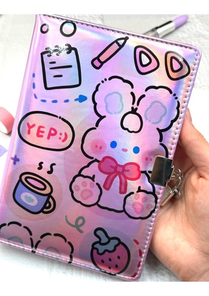 Sevimli Ayı Desenli Yumuşak Kapak Çizgili Kilitli Günlük Defter Ajanda modelleri