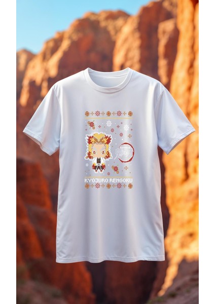 DS97 Demon Slayer Beyaz Baskılı Tişört Premium Kaliteli Kumaş Soyulmayan Baskı