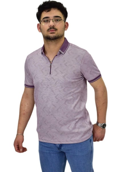 Erkek Polo Yaka Fermuarlı Merserize Jakarlı Tişört 7570 BGL-ST04536