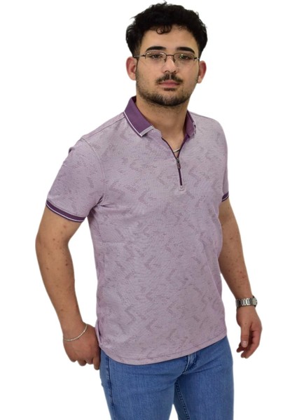 Erkek Polo Yaka Fermuarlı Merserize Jakarlı Tişört 7570 BGL-ST04536