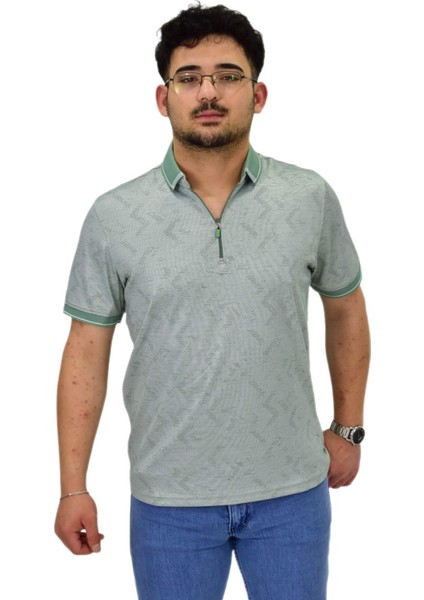 Erkek Polo Yaka Fermuarlı Merserize Jakarlı Tişört 7570 BGL-ST04536
